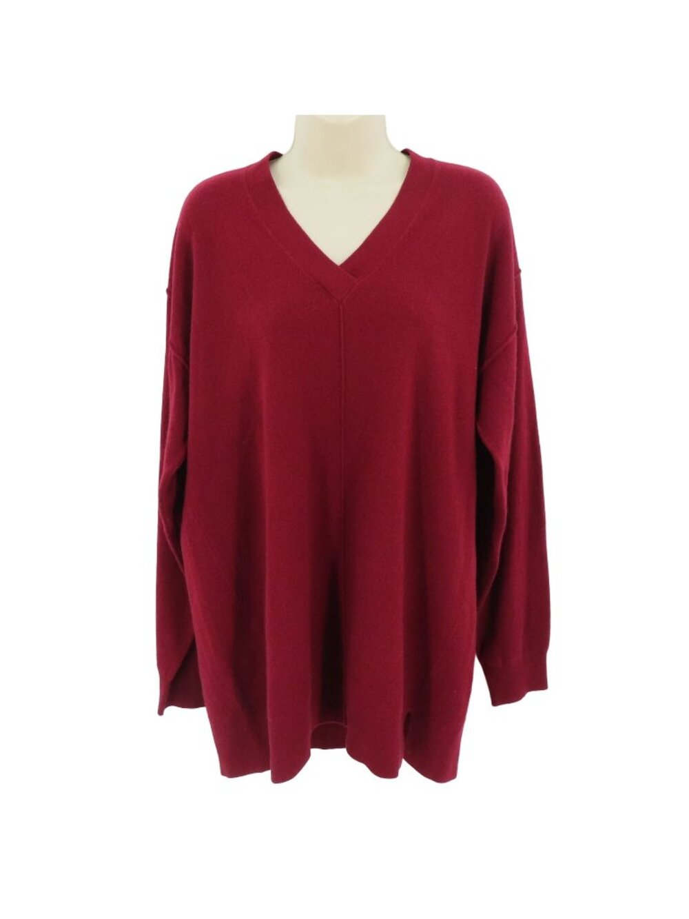 Joseph Womens Large Red V Neck Tunic Sweater All Soft Wool Pullover Tight Knit
